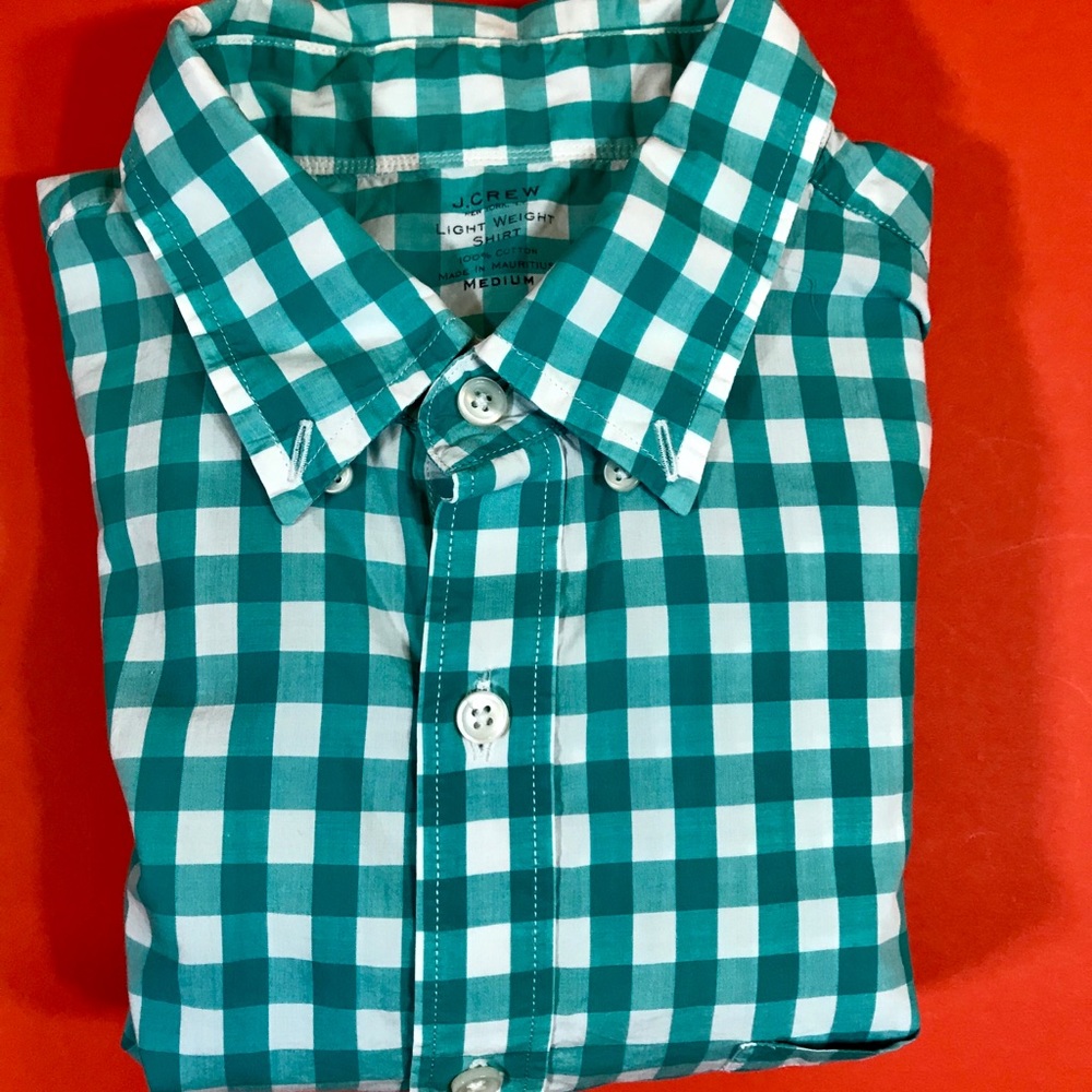 men’s JCrew lightweight gingham l/s button up, M